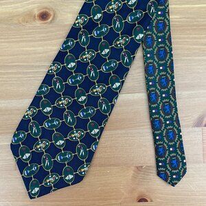 Tommy Hilfiger Mens Silk Necktie Blue Green Golf Themed Luxury Designer USA
